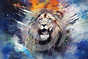 Lion predator animals wildlife painting . Lion is the king of animals