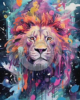 Lion predator animals wildlife painting . Lion is the king of animals photo