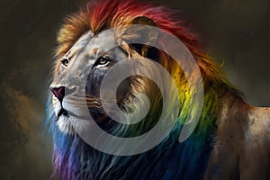 Lion with rainbow mane. Restyle. Minority gender concept.