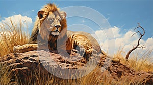 Lion Resting On Rock: A Stunning Landscape Art By Greg Hildebrandt