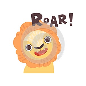 Lion Roaring, Cute Cartoon Animal Making Roar Sound Vector Illustration