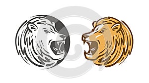 Lion roars logo or label. Animal, wildlife emblem. Vector