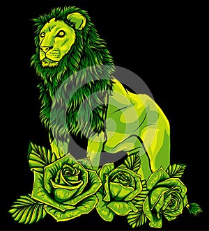 Lion with roses. vector illustration design on black background