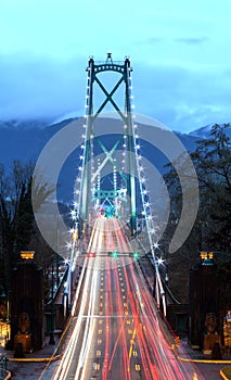 Lion`s Gate Bridge at Dusk, Time Exposure, Vancouver, BC, Canada