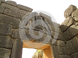 The Lion`s gate at the Southern Entrance of the Mycenaean Acropolis Grave Circle A, Mycenae photo