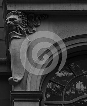 LionÃÂ´s head on the balconyÃÂ´s corner photo