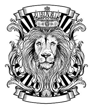 Lion`s head blazon with crown photo