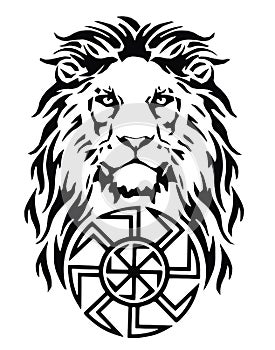 The Lion`s head and celtic sun â€“ swastika, drawing for tattoo