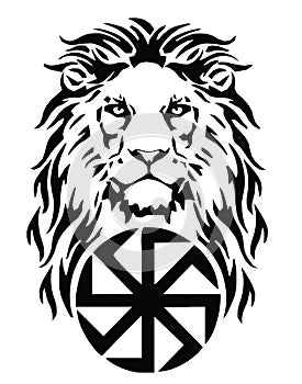 The Lion`s head and celtic sun â€“ swastika, drawing for tattoo