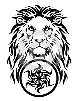 The Lion`s head and celtic swastika, drawing for tattoo