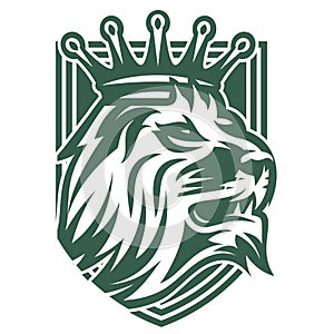 Lion s head with crown on shield. Vector template for design