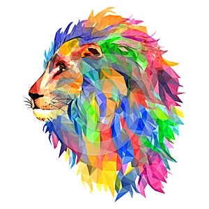 Lion`s head, king of beasts, mosaic. Trendy style geometric on w photo