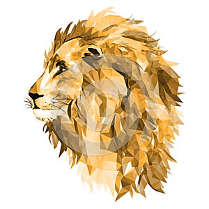 Lion`s head, king of beasts, mosaic. Trendy style geometric on w photo