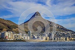 Lion`s head and signal hill along Atlantic coast in cape town