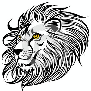 Lion& x27;s head, sticker or tatoo design, black on white background. AI generated image