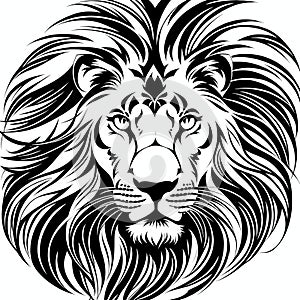 Lion& x27;s head, sticker or tatoo design, black on white background. AI generated image