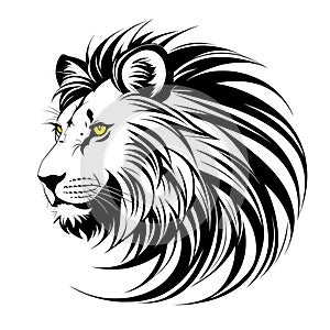 Lion& x27;s head, sticker or tatoo design, black on white background. AI generated image