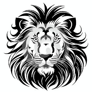 Lion& x27;s head, sticker or tatoo design, black on white background. AI generated image