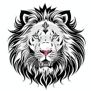 Lion& x27;s head, sticker or tatoo design, black on white background. AI generated image