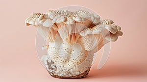 Lion s mane mushroom hericium erinaceus on pastel background fungal beauty in soft hues