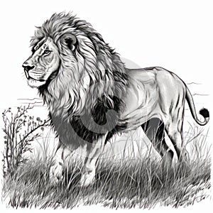 beautiful a big lion high contrast for laser engraving white background photo