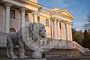 Lion`s sculpture near by Yelagin palace in Saint-Petersburg