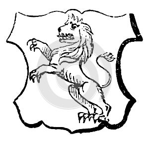 Lion Salient is an animal springing forward, vintage engraving
