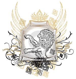 Lion on scroll Insignia