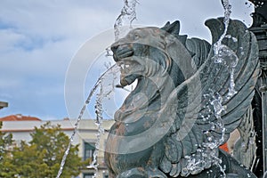 Lion sculpture, detail of the Fountain of the lions, Porto