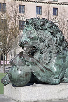 Lion Sculpture at King Karl XIII Statue; Kingâ€™s Garden; Stockholm