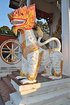 Lion sculpture near a Buddhist temple