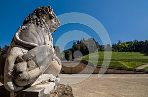 Lion sculpture at the Pitti Palace in Florence, Tuscany, Italy