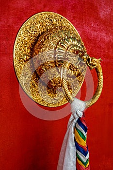 Lion shaped door handle in Buddhist temple