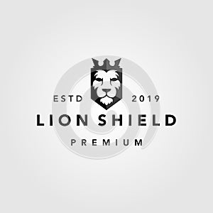 Lion shield crown vintage retro logo template vector icon