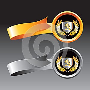 Lion shield on gold and gray ribbons