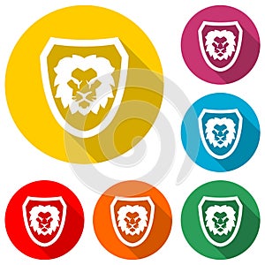 Lion shield luxury logo icon with long shadow
