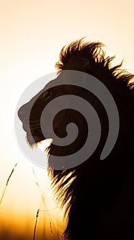 Lion silhouette against breathtaking savanna sunset