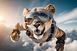 Lion in the sky. The concept of extreme sports and a healthy lifestyle.