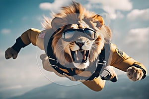 Lion in the sky. The concept of extreme sports and a healthy lifestyle.