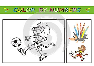 Lion and soccer ball, coloring book, color by numbers. eps.