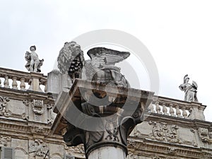 The lion of st Mark and the palazzo Maffei in Verona