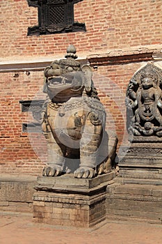 Lion standing guard in Durbar Square