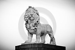 Lion Statue ad Westminster Bridge, near Southbank. London UK