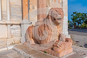 Lion statue at the cathedral of Ancona, Italy