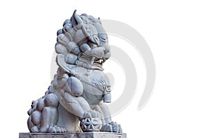 Lion statue in chaina temple isolate white background with clippingpath