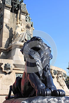 Lion statue in the Columbus monument in Barcelona