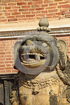 Lion statue on Durbar Square, Bhaktapur, Nepal