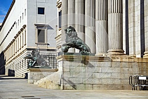 Lion statue entrance to Congress of the Deputies