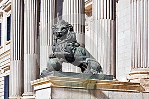 Lion statue entrance to Congress of the Deputies