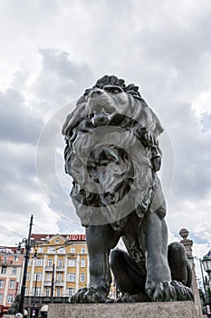 Lion statue at Lion`s Bridge in Sofia, Bulgaria